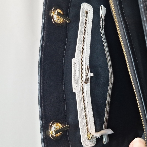 Henri Bendel No 7 Black Leather Tote Bag Quilted Vertical Chain E/W East West - Picture 9 of 16